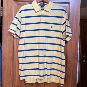 Men’s size XL “custom fit” Polo by Ralph Lauren yellow & blue stripe polo shirt